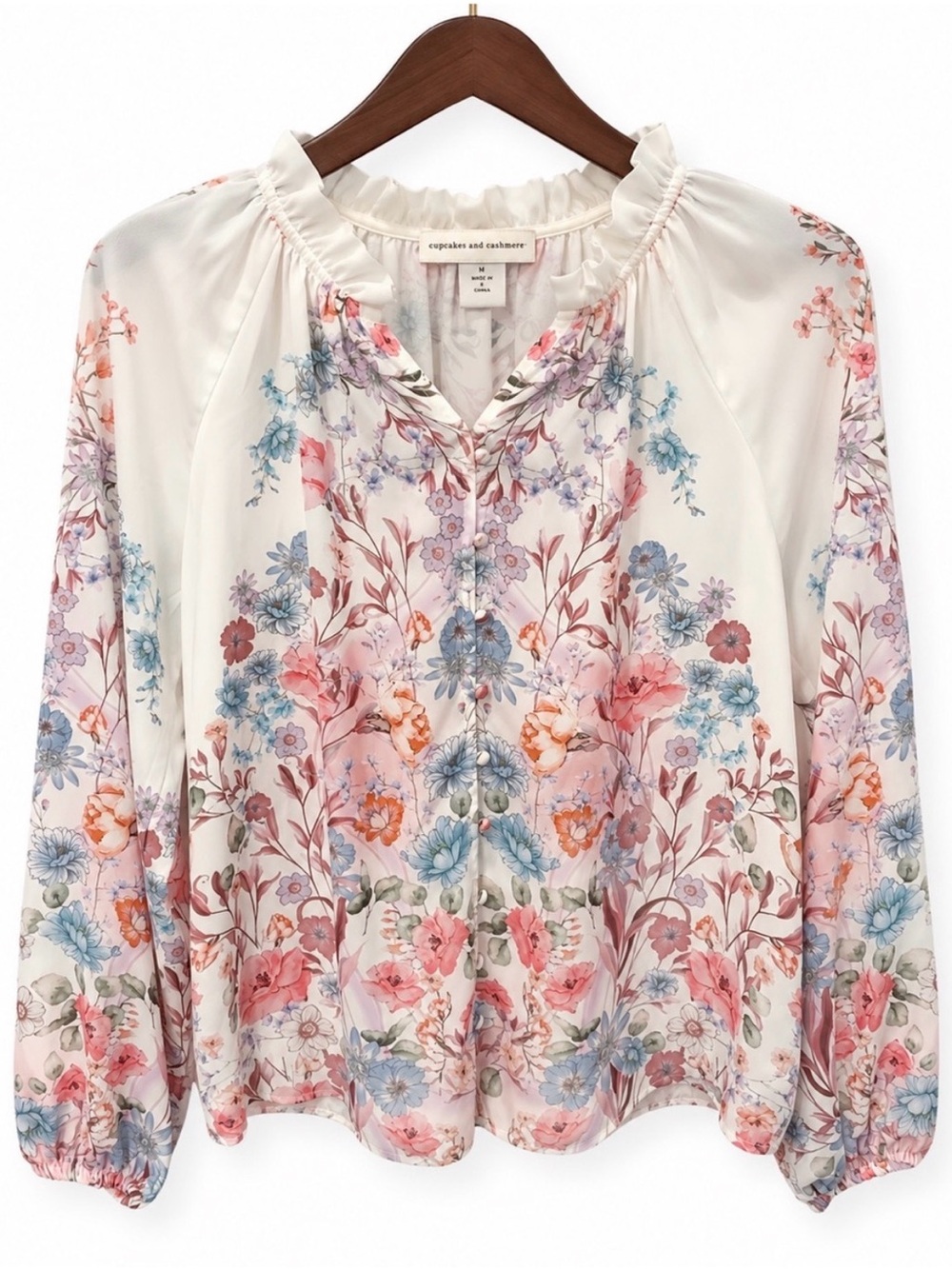 cupcakes & cashmere cream pink floral peasant blouse (size M)